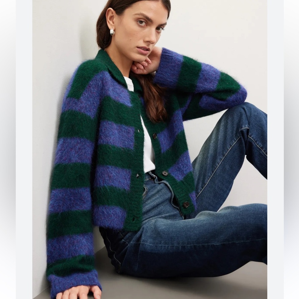 BOGO! RAILS Amber Collar Cardigan Sweater Oxford Stripe Purple Green Large - Picture 5 of 10